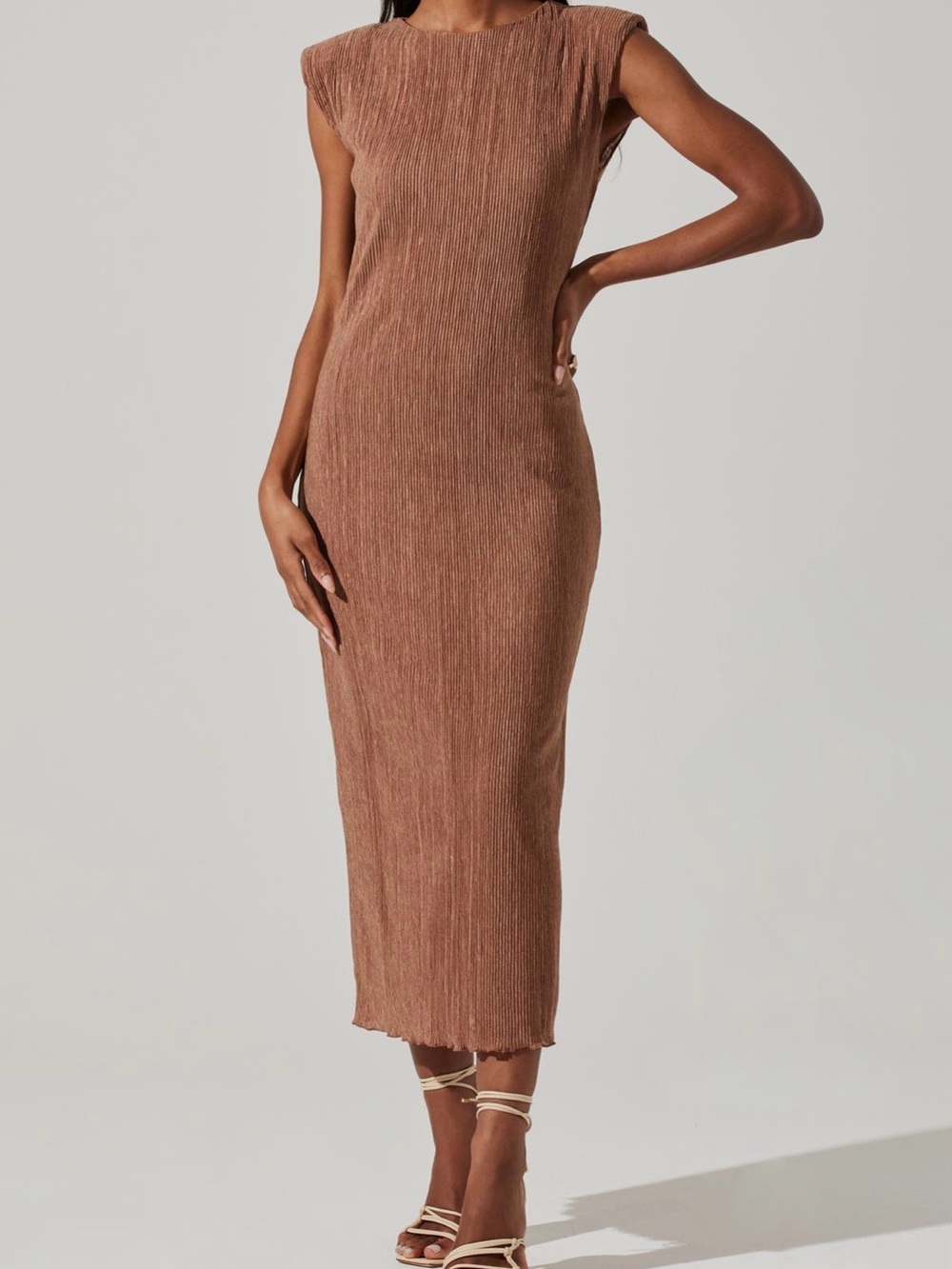 Brown Cap Sleeve Midi Dress - Picture 5 of 5